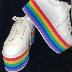 N.Y.L.A. X Dolls Kill Rainbow 🌈 Layered Platform V-Leather Sneakers - EUC